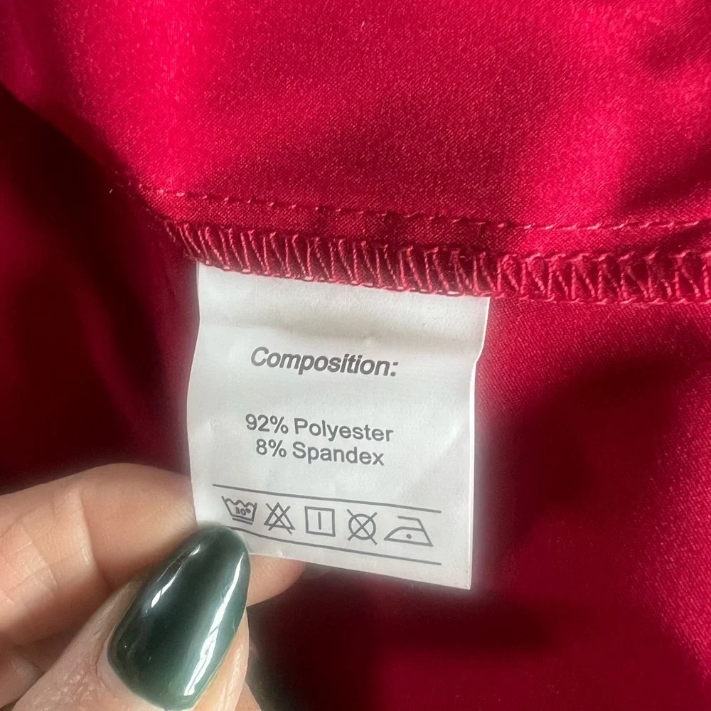 Sleek Red Satin look Button-Up Shirt - Picture 2 of 4